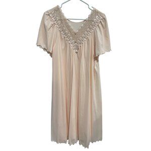 Vintage Shadowline Nightgown Size Medium Lace Flutter Sleeve Peach Pink Intimate